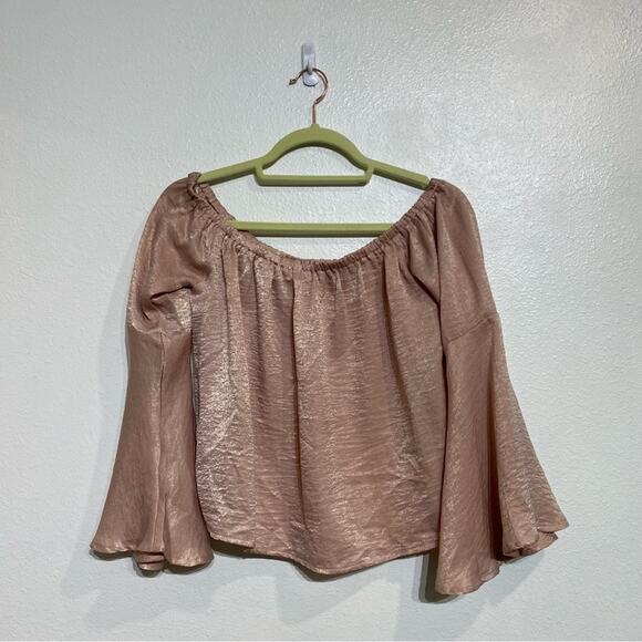 Favlux Fashion Pink Bell Sleeve Off Shoulder Crop Blouse Sz S - Picture 1 of 10